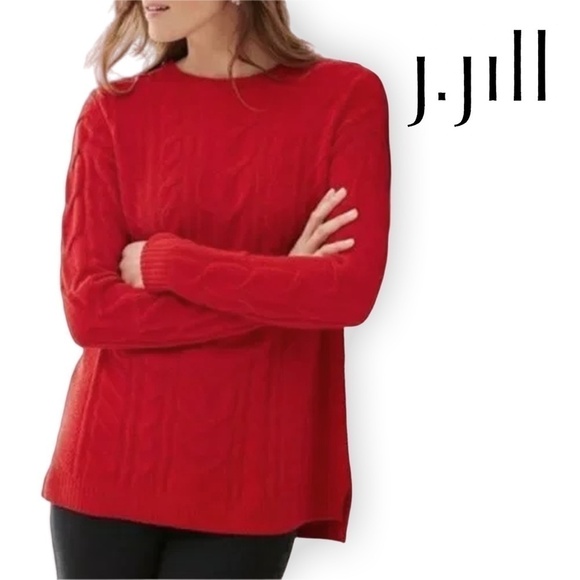 J. Jill Chenille Cable Knit Pullover Sweater Crew Neck Cosy Super Soft Size M/T - Picture 1 of 13
